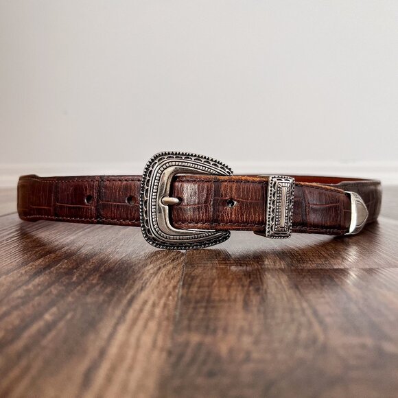 VTG Canterbury Belt Genuine Crocodile Italian Leather Western Mens Size 34 Brown - Picture 15 of 15